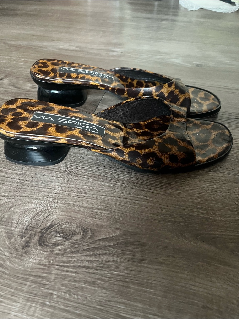 Via Spiga Leopard Print Slide Sandals - Black & Brown - Picture 2 of 3